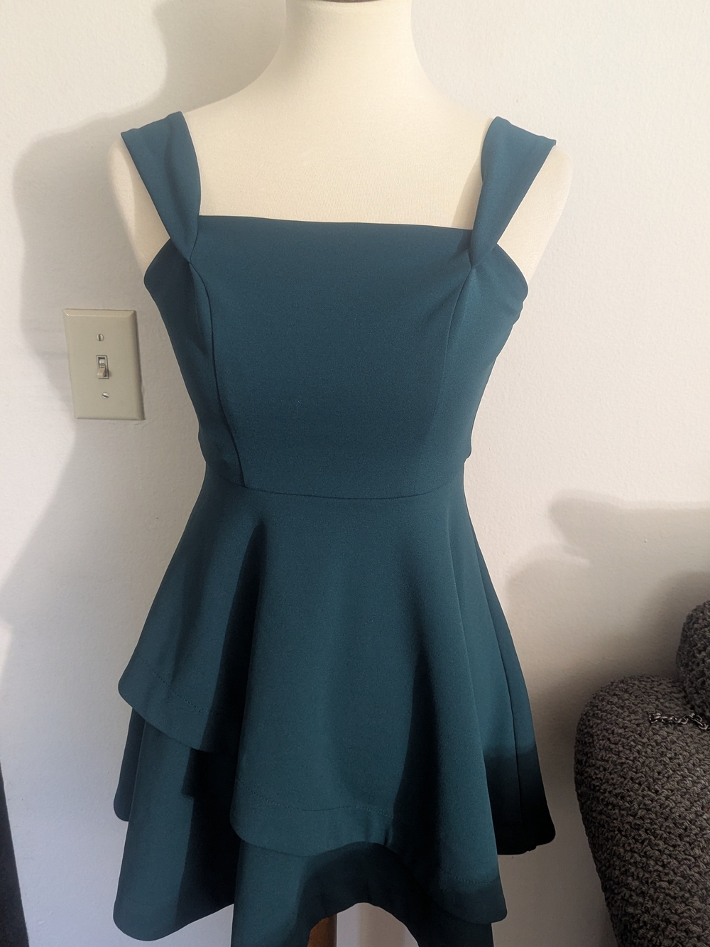 NWT Speechless Dark Green Skater Dress Fit Flare Scuba Knit Ruffle Skirt Size 3 - Picture 4 of 8